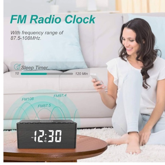 ANJANK Wooden Digital Alarm Clock FM WIRELESS SMARTPHONES CHARGER - Picture 12 of 14